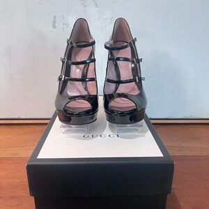 Gucci Patent Black Strappy Heels